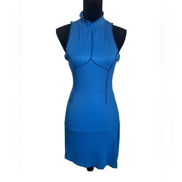 URBAN OUTFITTERS BLUE RIBBED HIGH NECK DRESS WOMENS SIZE MEDIUM SLEEVELESS - Picture 3 of 10